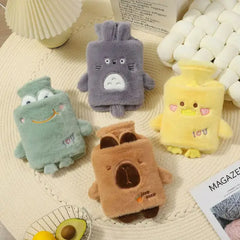 Cute Cartoon-Shaped Plush Hot Water Bag with Pocket