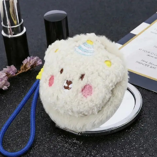 Adorable Plush Animal Pocket Mirror – Keychain for Girly