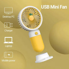 Fruit-Themed Rechargeable Mini Fan – 2-in-1 Handheld and Desk Fan