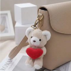 Plush Heart Bear Keychain Soft Aesthetic Bag Charm for Backpacks