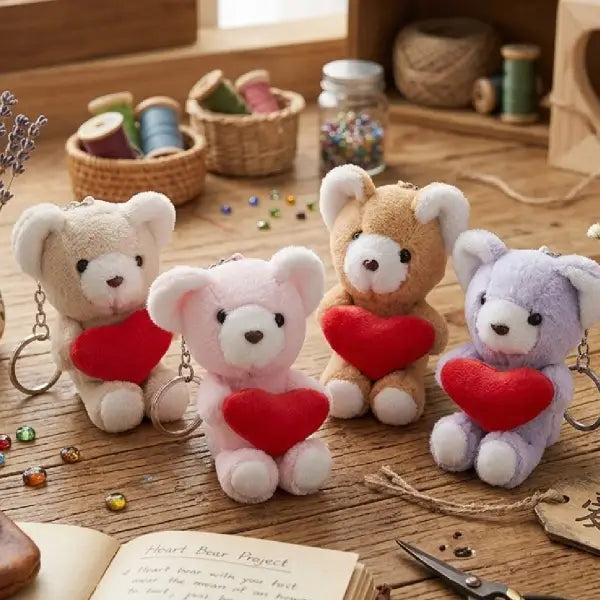 Plush Heart Bear Keychain Soft Aesthetic Bag Charm for Backpacks