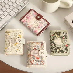 Vintage Floral Multi-Slot Card Holder with Secure Snap Button Closure