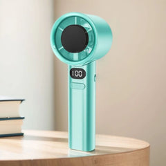 Turbo Power Handheld Fan with LED Display & Adjustable Speed-Green