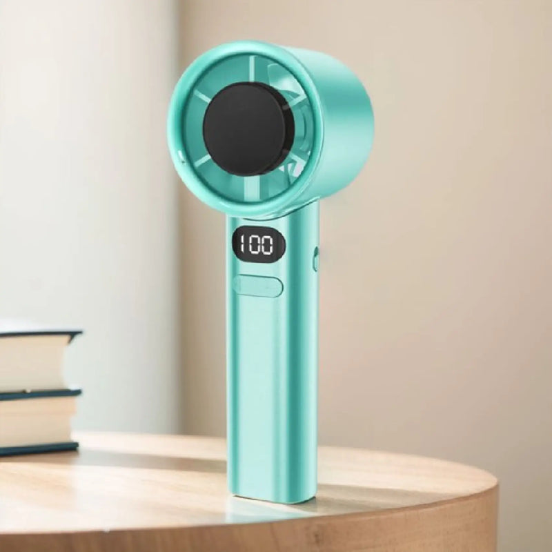Turbo Power Handheld Fan with LED Display & Adjustable Speed-Green