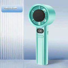 Turbo Power Handheld Fan with LED Display & Adjustable Speed-Green