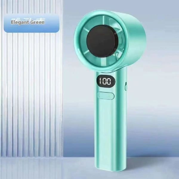 Turbo Power Handheld Fan with LED Display & Adjustable Speed-Green