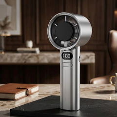 Turbo Power Handheld Fan with LED Display & Adjustable Speed-Gray