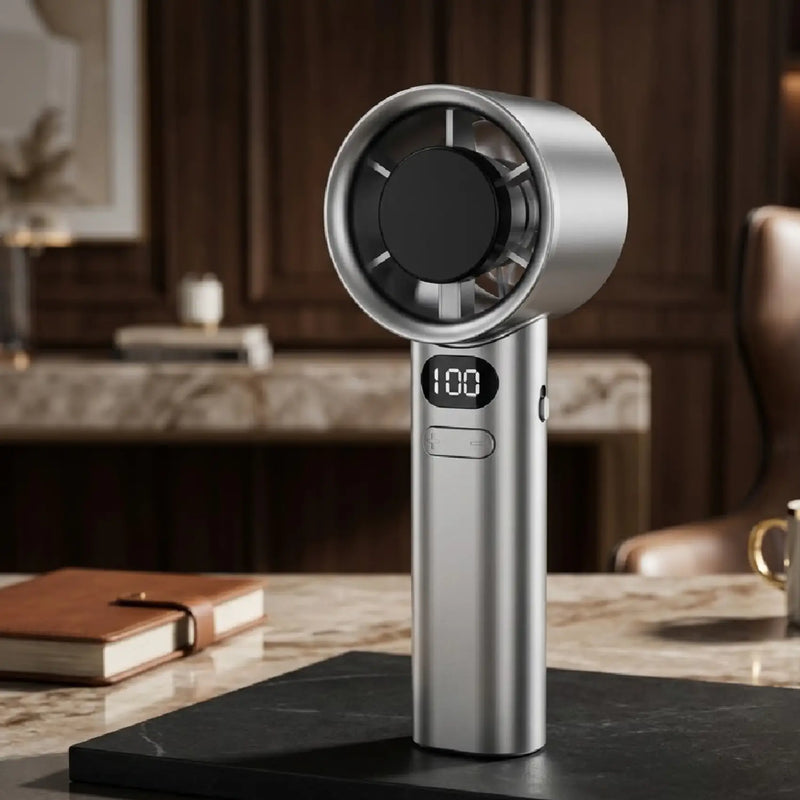 Turbo Power Handheld Fan with LED Display & Adjustable Speed-Gray