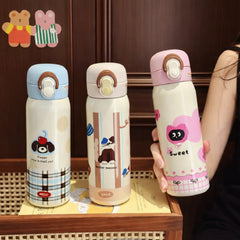 Animal Series Insulated Water Bottle with Built-in Straw