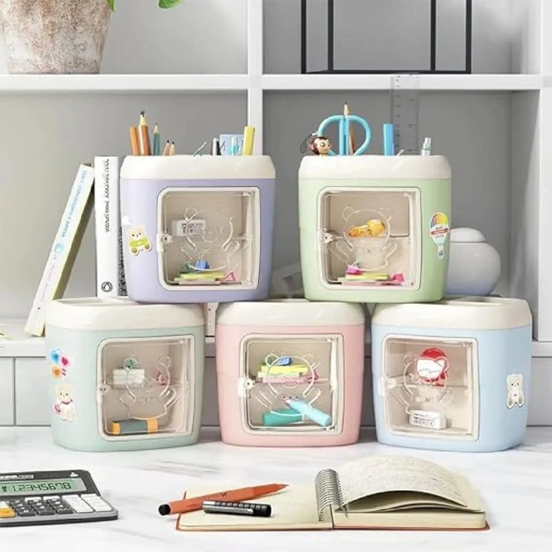 Kawaii Aesthetic Desktop Organizer with DIY Sticker Sheet