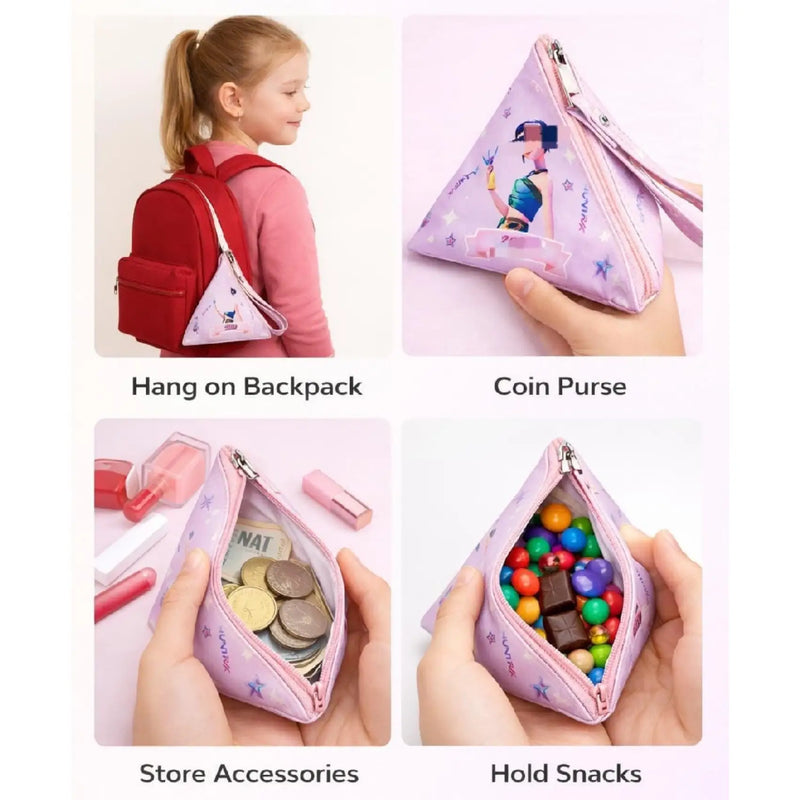 Triangle Coin Pouch Keychain for Girls - Mini Zipper Coin Wallet Pouch