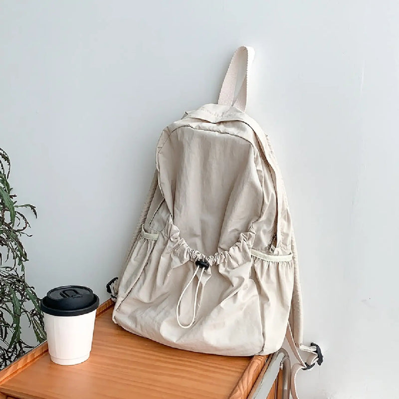 Casual Backpack Large Capacity Retro Nylon Backpack - Glacier White