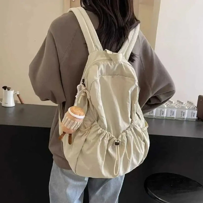 Casual Backpack Large Capacity Retro Nylon Backpack - Glacier White