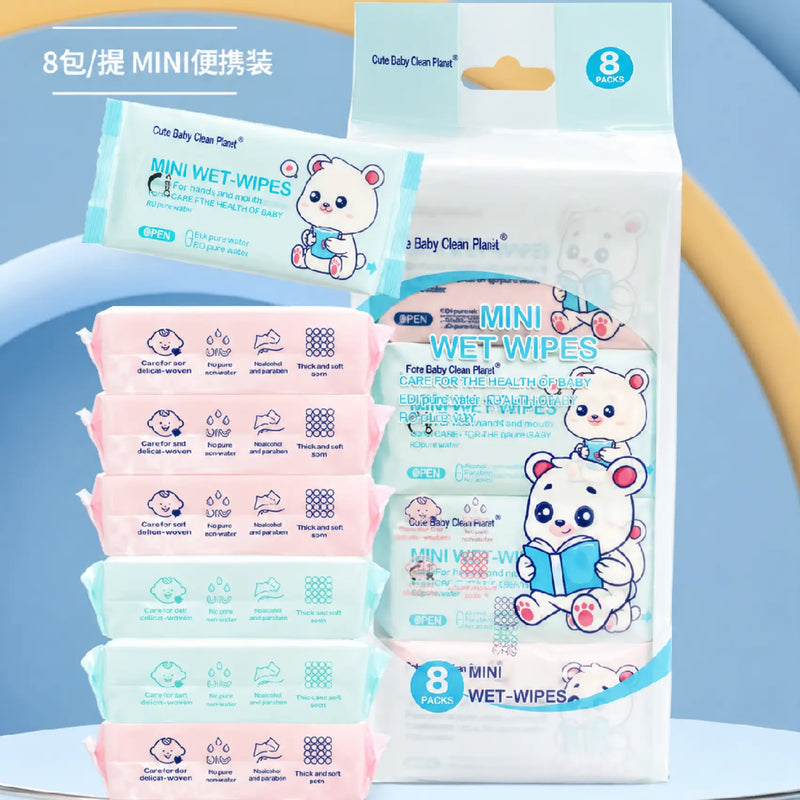 Cute Baby Rabbit Mini Wet Wipes Set-8 Packs per Bundle