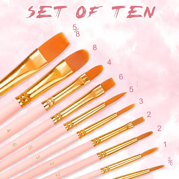 Pink & Gold Series Multipurpose Synthetic Brushes Set Of 10