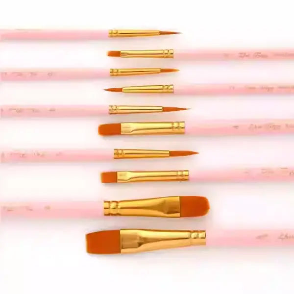 Pink & Gold Series Multipurpose Synthetic Brushes Set Of 10