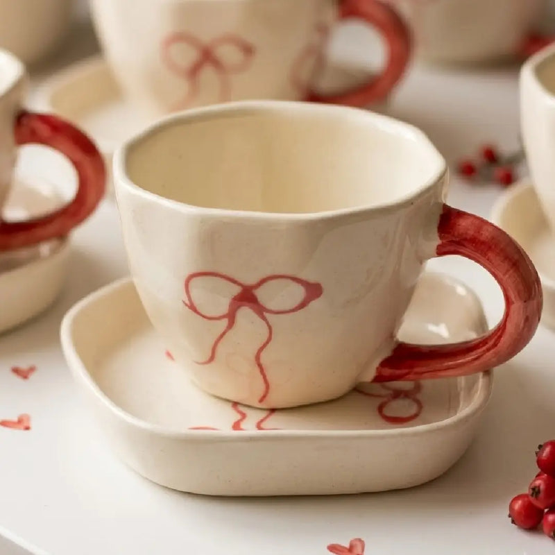 The Décor Blush Bow Ceramic Mug - Handmade