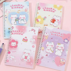 Lucky Kitten Illustration - Aesthetic Cover A5 Spiral Notebook