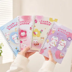 Lucky Kitten Illustration - Aesthetic Cover A5 Spiral Notebook