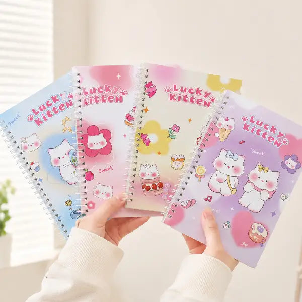 Lucky Kitten Illustration - Aesthetic Cover A5 Spiral Notebook