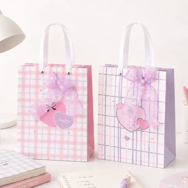 Pastel Plaid Gift Paper Bag with Bow