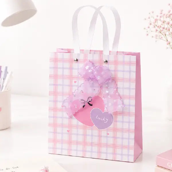 Pastel Plaid Gift Paper Bag with Bow