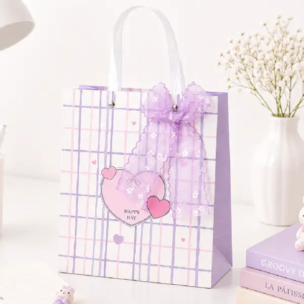Pastel Plaid Gift Paper Bag with Bow