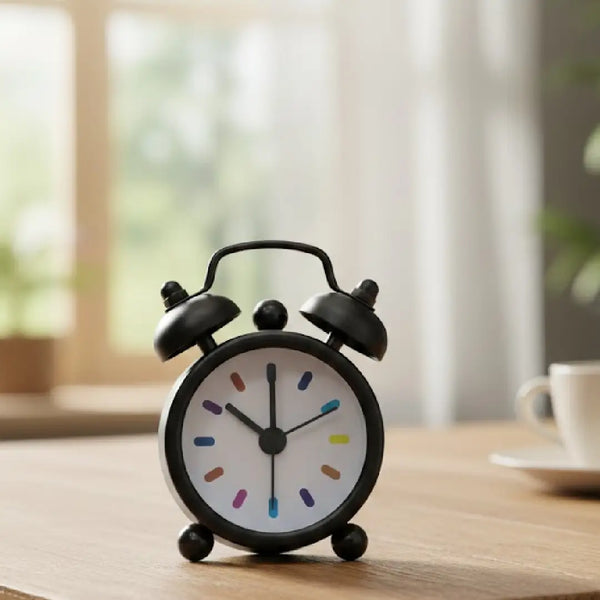 Tiny Vintage-Inspired Twin Bell Alarm Clock - Black