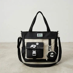 Multi-Pocket Panda Tote Bag with Matching Charm & Coin Pouch
