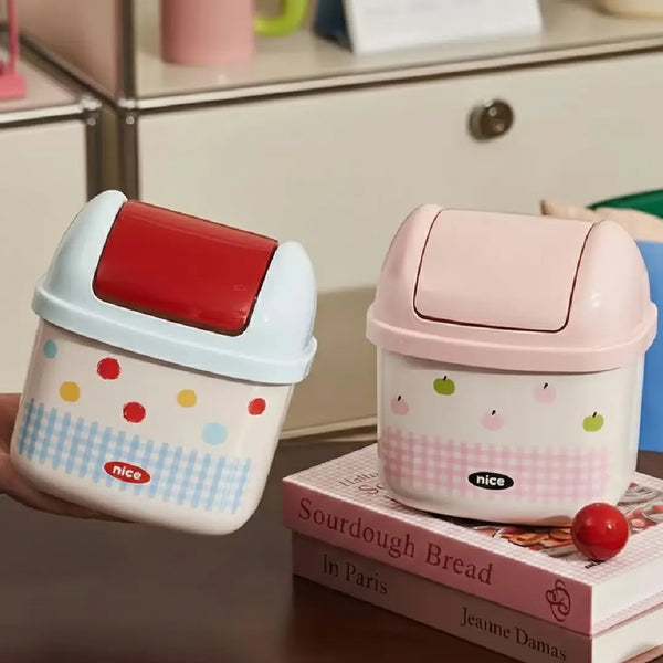 Cute Cartoon Mini Trash Can with Lid Table Bin