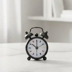 Tiny Vintage-Inspired Twin Bell Alarm Clock - Black
