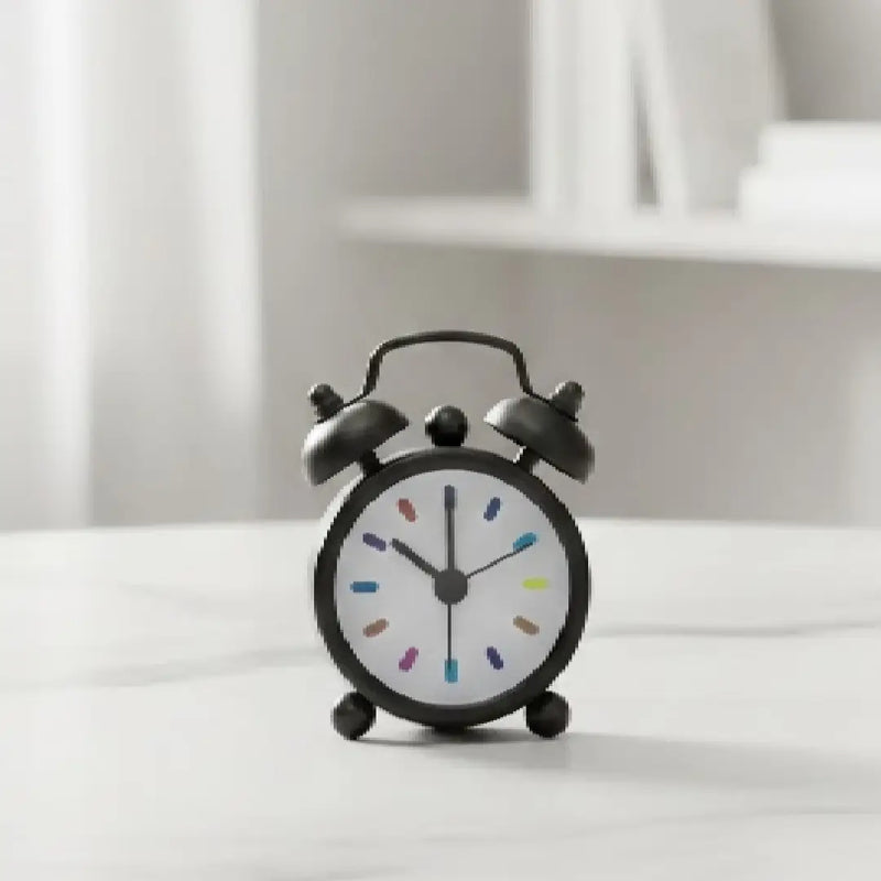 Tiny Vintage-Inspired Twin Bell Alarm Clock - Black