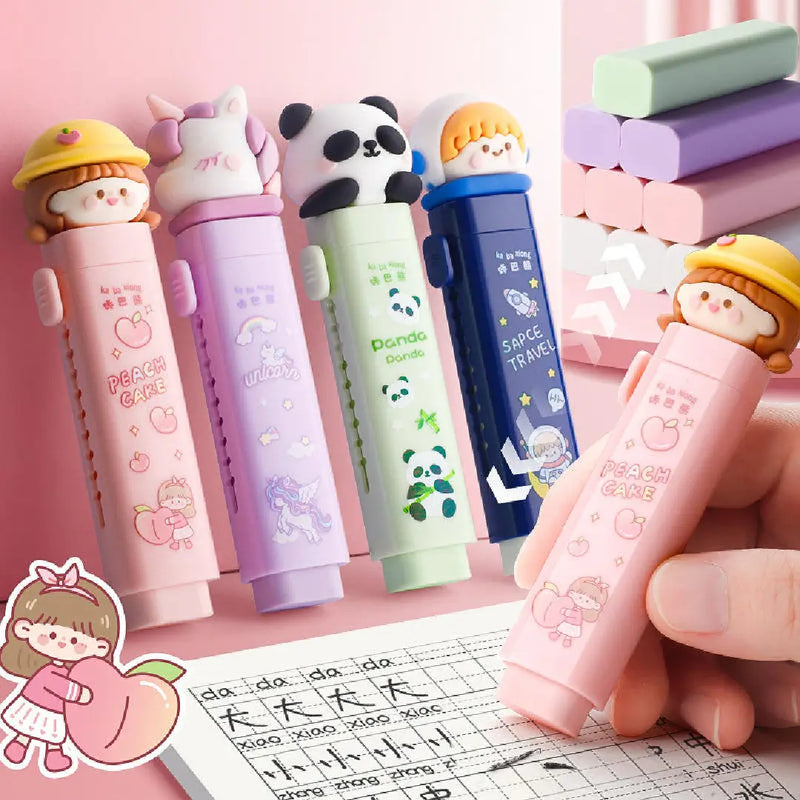 Cute 3D Character Retractable Eraser - Mechanical Pen-Style Rubber