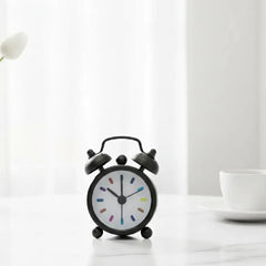 Tiny Vintage-Inspired Twin Bell Alarm Clock - Black