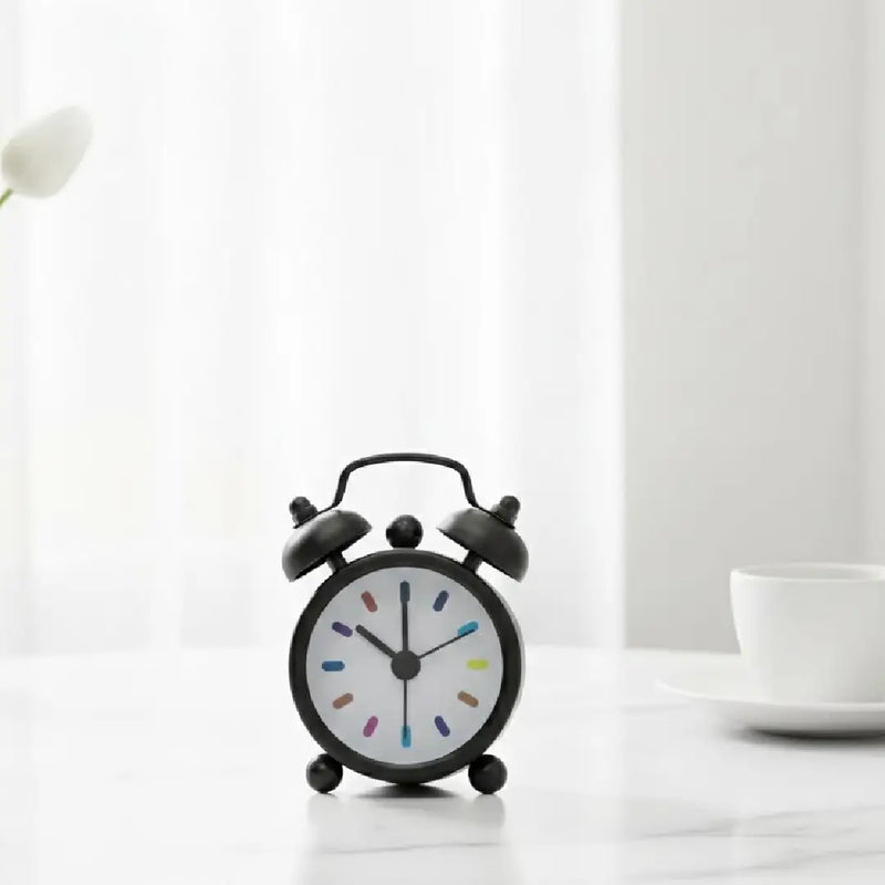 Tiny Vintage-Inspired Twin Bell Alarm Clock - Black