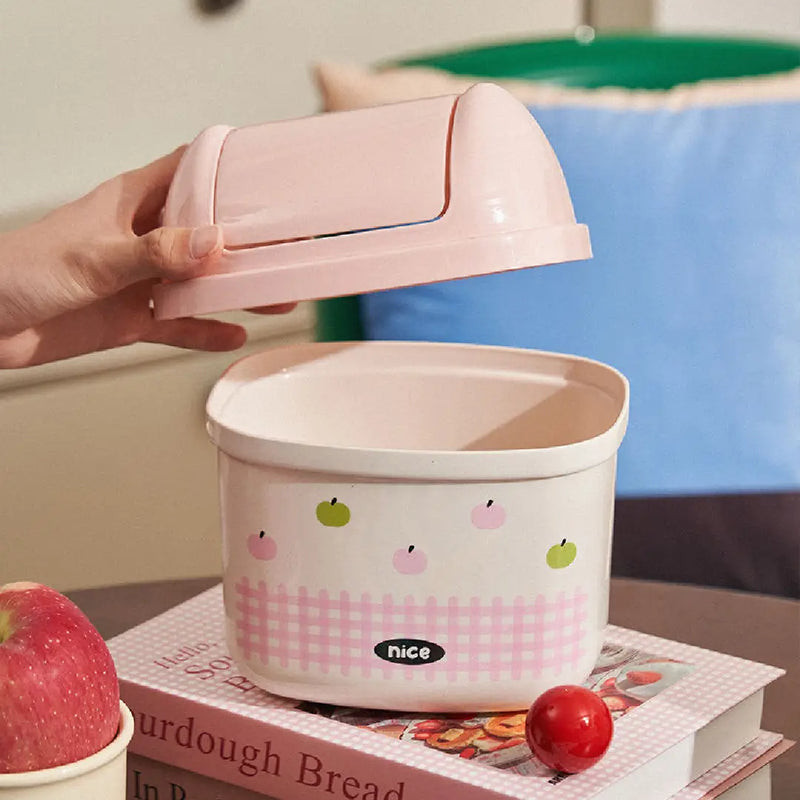 Cute Cartoon Mini Trash Can with Lid Table Bin