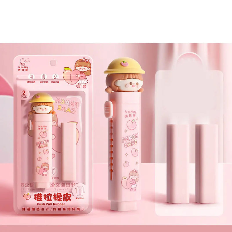 Cute 3D Character Retractable Eraser - Mechanical Pen-Style Rubber
