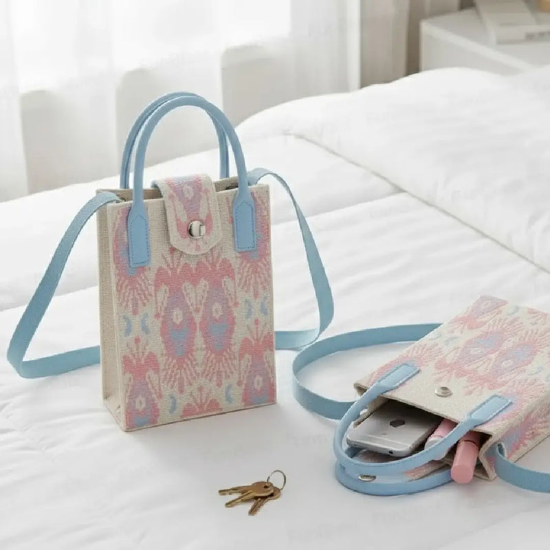 Pastel Ikat Pattern Handwoven  Style - Mini Crossbody Bag