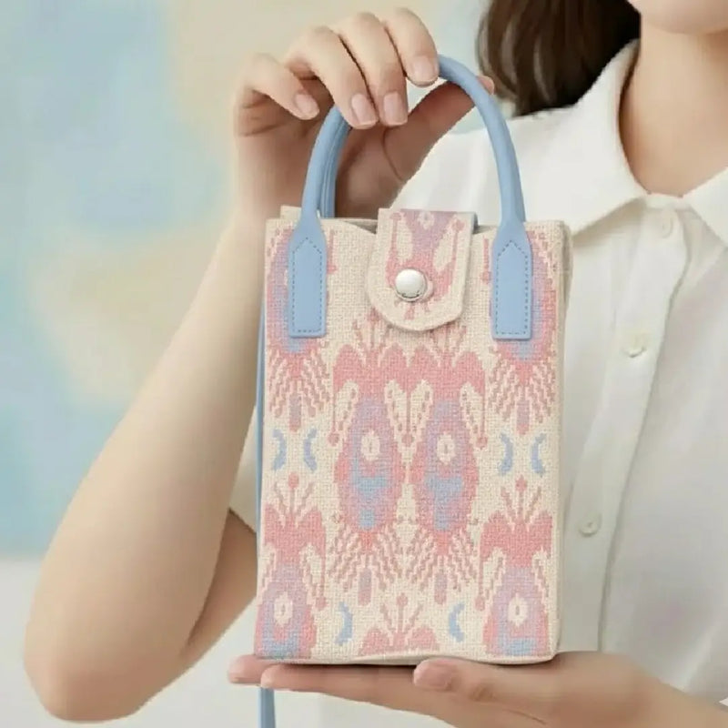Pastel Ikat Pattern Handwoven  Style - Mini Crossbody Bag