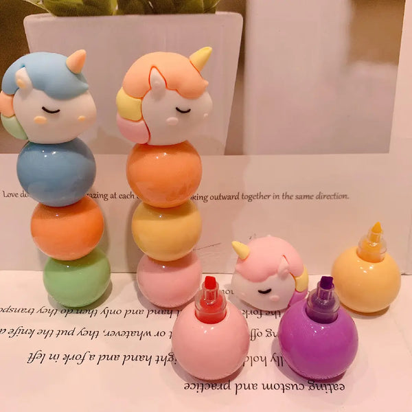 Cute Unicorn Detachable Highlighters with Mini Colors