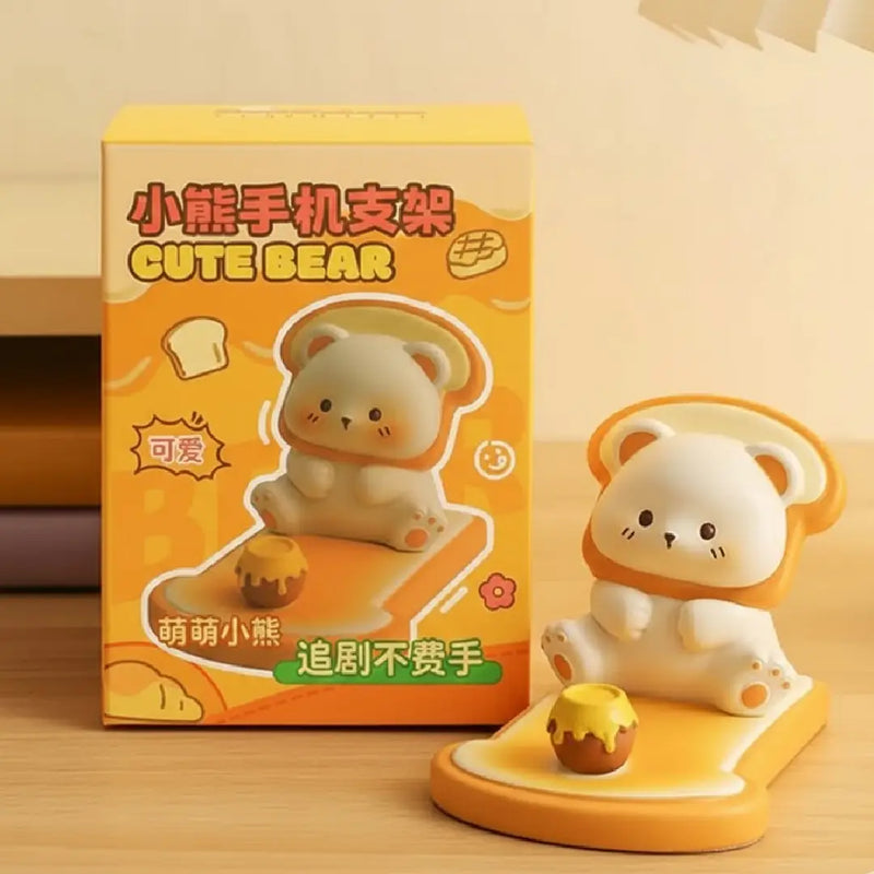 Yellow Bread Bear Phone Holder Cute Grip – Cute Desktop Decor
