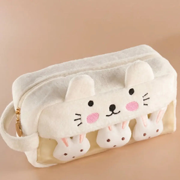 Plush Cute Rabbit Large Capacity Pouch Soft Zipper Storage Organizer Bag