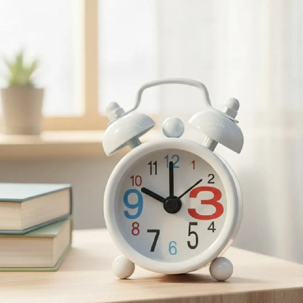 Tiny Cute Retro Twin Bell Alarm Clock – White