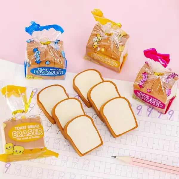 Cute Miniature Toast Bread Erasers (Pack of 4)