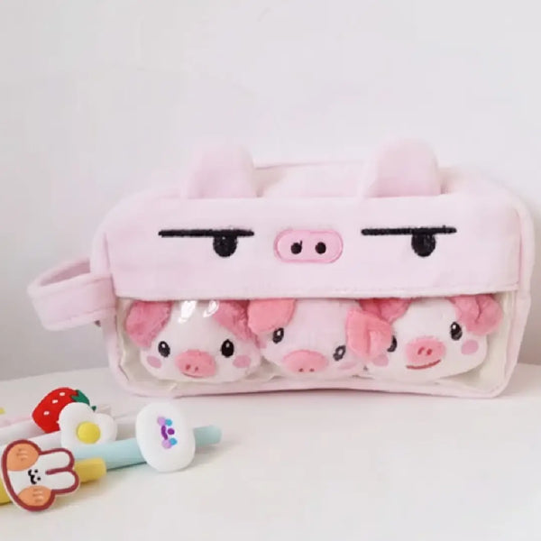 Plush Cute Pink Large Capacity Pouch Soft Zipper Storage Organizer Bag