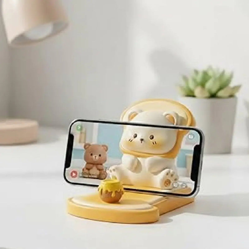 Yellow Bread Bear Phone Holder Cute Grip – Cute Desktop Decor