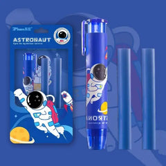 Cute Astronaut Retractable Pen Eraser Set - 1 Click Eraser Pen and 2 Blue Refills