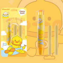 Cute Happy Duck Retractable Eraser Set-1 Pen-Style Eraser Case and 2 Refills