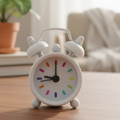 Tiny Vintage-Inspired Twin Bell Alarm Clock-White