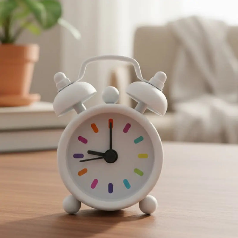Tiny Vintage-Inspired Twin Bell Alarm Clock-White
